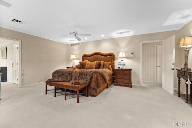 21 Log Cabin Dr, Saint Louis, MO 63124 - bedroom featuring crown molding, light colored carpet, baseboards, a ceiling fan, and recessed lighting