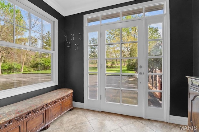 21 Log Cabin Dr, Saint Louis, MO 63124 - entryway featuring ornamental molding, light tile patterned floors, and baseboards