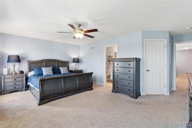 104 Tiber Way, Saint Charles, MO 63301 - carpeted bedroom with baseboards, a ceiling fan, and ensuite bath