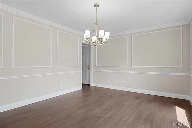 362 Hibler Ct, Saint Louis, MO 63141 - unfurnished room featuring a chandelier, a decorative wall, wood finished floors, and baseboards