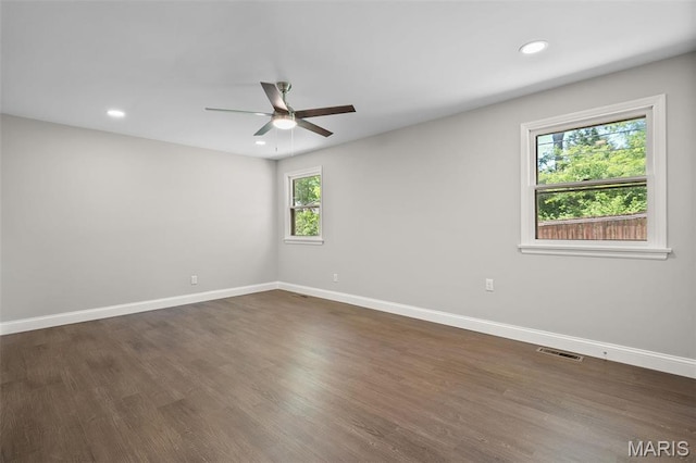362 Hibler Ct, Saint Louis, MO 63141 - spare room with a ceiling fan, baseboards, recessed lighting, and dark wood-style floors