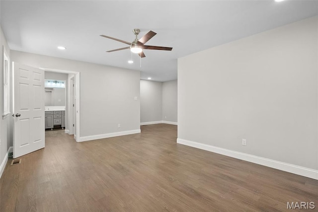 362 Hibler Ct, Saint Louis, MO 63141 - unfurnished room with a ceiling fan, baseboards, wood finished floors, and recessed lighting