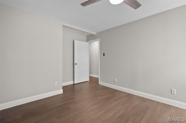 362 Hibler Ct, Saint Louis, MO 63141 - spare room featuring ceiling fan, wood finished floors, and baseboards