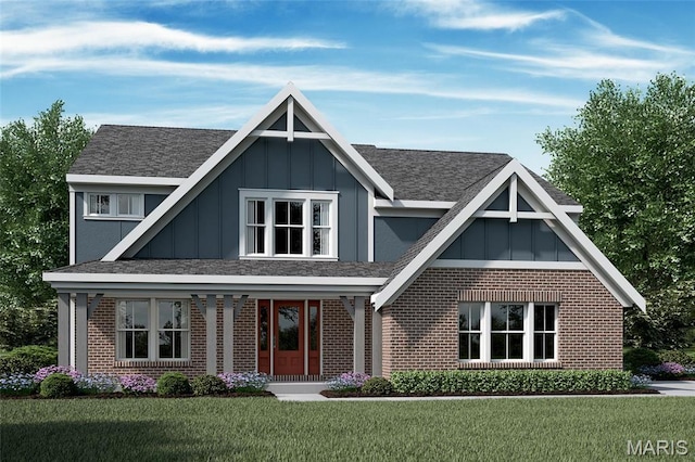 226 Talbot Way, Wentzville, MO 63385 - view of front of home with board and batten siding, brick siding, a front yard, and roof with shingles