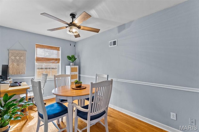 5872 Sunshine Dr Unit 110, Saint Louis, MO 63109 - dining space with ceiling fan, wood finished floors, and baseboards