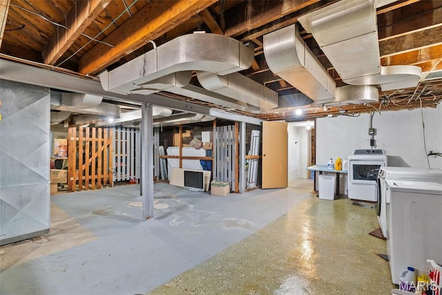 5872 Sunshine Dr Unit 110, Saint Louis, MO 63109 - unfinished basement featuring washer and clothes dryer and heating unit