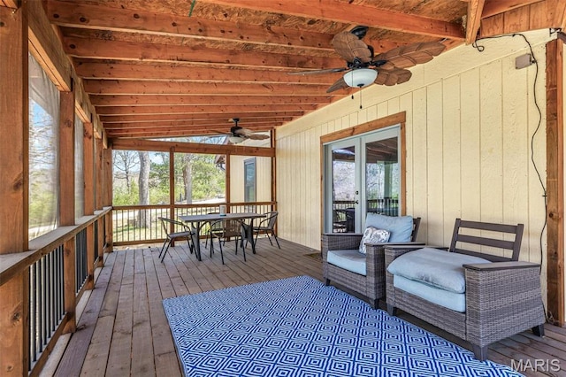 13145 Wanda Lee Ln, Saint Genevieve, MO 63670 - sunroom featuring a ceiling fan, french doors, and outdoor dining space