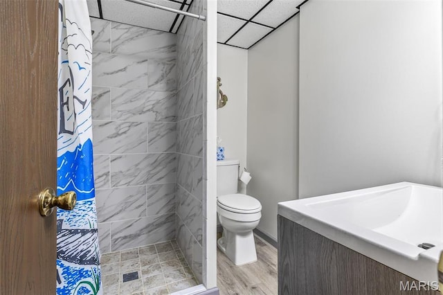 13145 Wanda Lee Ln, Saint Genevieve, MO 63670 - full bathroom with a stall shower, toilet, and wood finished floors