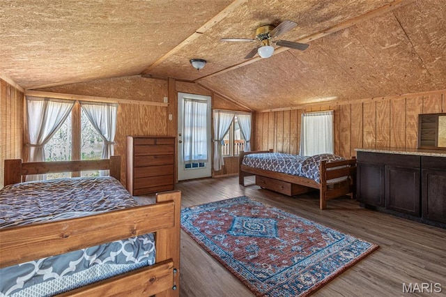 13145 Wanda Lee Ln, Saint Genevieve, MO 63670 - bedroom with wood finished floors, vaulted ceiling, and wood walls