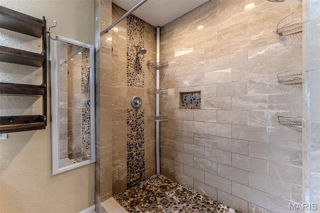 20373 Heritage Rd, Saint Robert, MO 65584 - bathroom featuring tiled shower and a textured wall