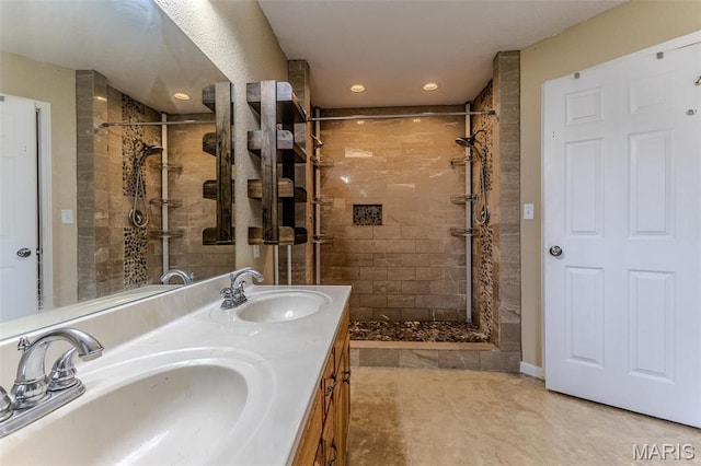 20373 Heritage Rd, Saint Robert, MO 65584 - bathroom with a shower stall, recessed lighting, double vanity, and tile patterned flooring
