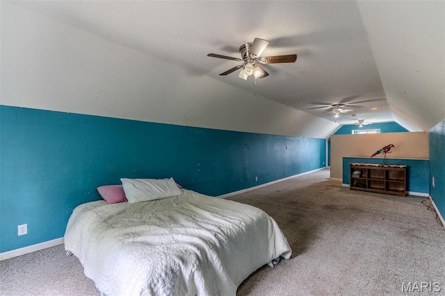 20373 Heritage Rd, Saint Robert, MO 65584 - bedroom with baseboards, lofted ceiling, carpet floors, and ceiling fan
