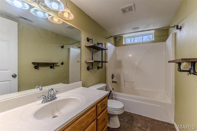 20373 Heritage Rd, Saint Robert, MO 65584 - bathroom featuring toilet,  shower combination, vanity, and a textured wall