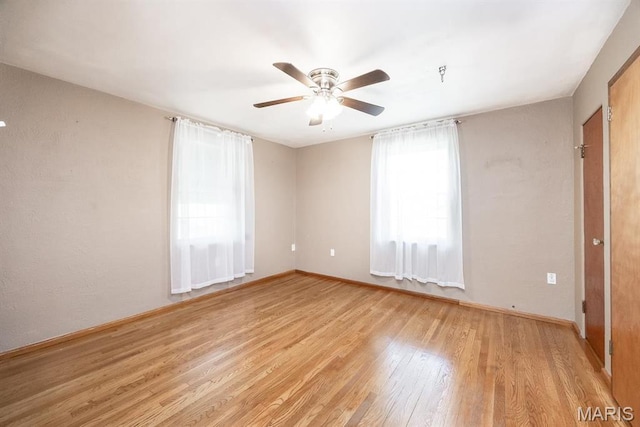 10 Hill Dr, Fairview Heights, IL 62208 - unfurnished room featuring light wood-type flooring, ceiling fan, baseboards, and fire sprinkler in ceiling