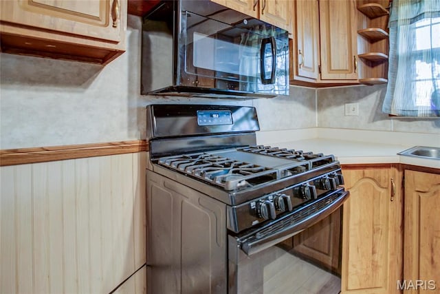 1219 N Park St, Hardin, IL 62047 - kitchen with black appliances, light countertops, and open shelves