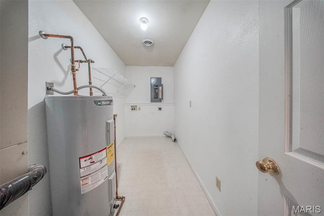 utility room with water heater and electric panel