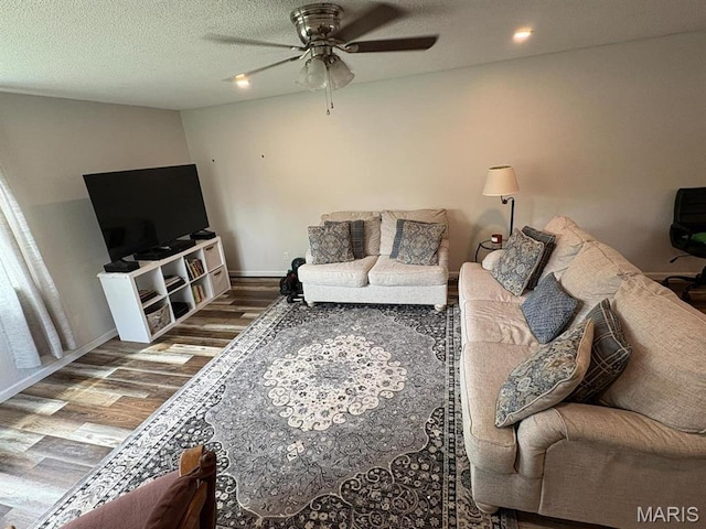 10817 Cabin Ln, Dexter, MO 63841 - living area with wood finished floors, a ceiling fan, baseboards, and recessed lighting