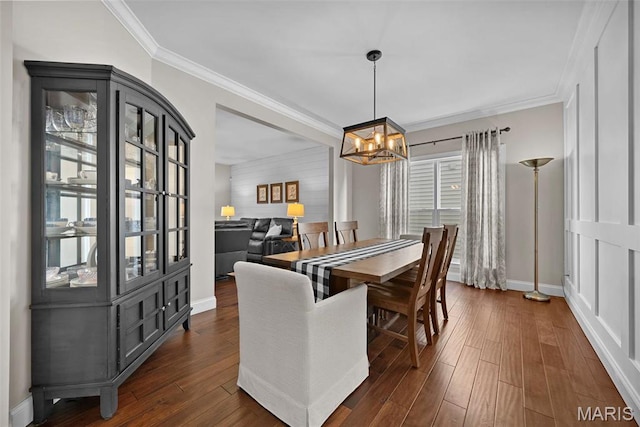 515 Country Chase Dr, Lake St Louis, MO 63367 - dining area featuring a chandelier, healthy amount of natural light, ornamental molding, baseboards, and dark wood-type flooring