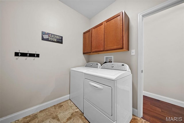 515 Country Chase Dr, Lake St Louis, MO 63367 - laundry room featuring cabinet space, baseboards, and separate washer and dryer