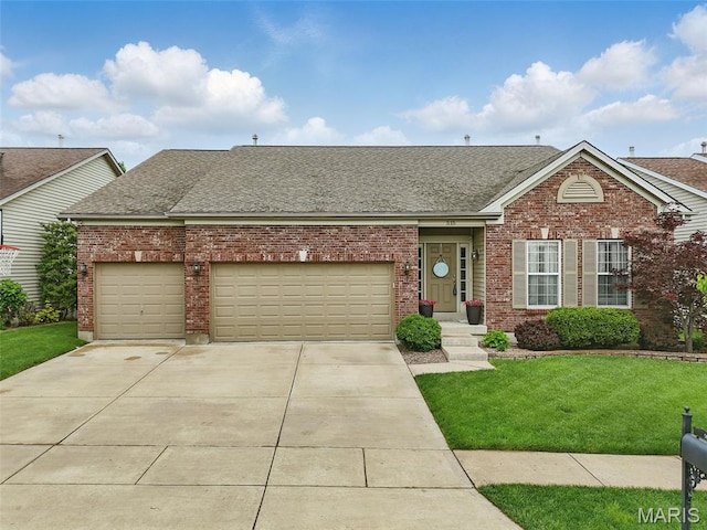 515 Country Chase Dr, Lake St Louis, MO 63367 - view of front of property with brick siding, a front lawn, concrete driveway, and an attached garage