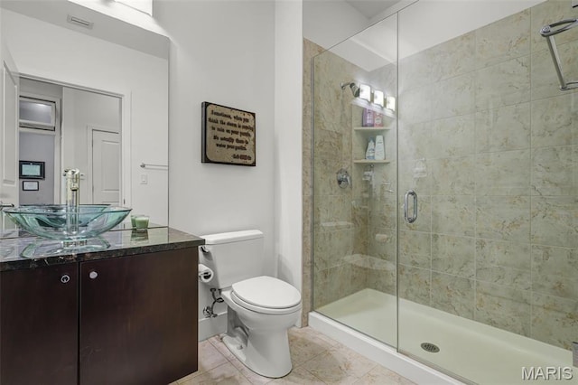 8025 Maryland Ave Unit 2H, Saint Louis, MO 63105 - full bathroom featuring a stall shower, toilet, vanity, and tile patterned floors