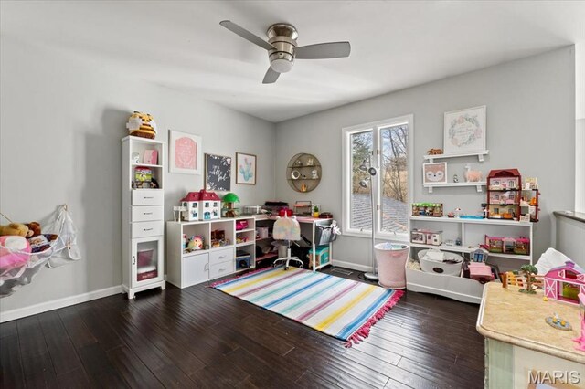 1909 Shepard Rd, Wildwood, MO 63038 - playroom featuring ceiling fan, baseboards, and hardwood / wood-style floors