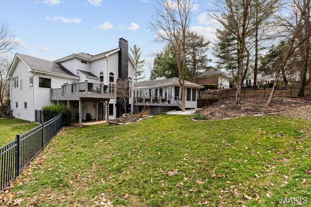 1909 Shepard Rd, Wildwood, MO 63038 - rear view of house with a wooden deck, a chimney, and stairs