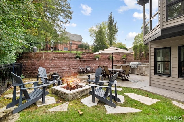 13552 Weston Park Dr, Saint Louis, MO 63131 - view of patio / terrace featuring a fire pit and fence