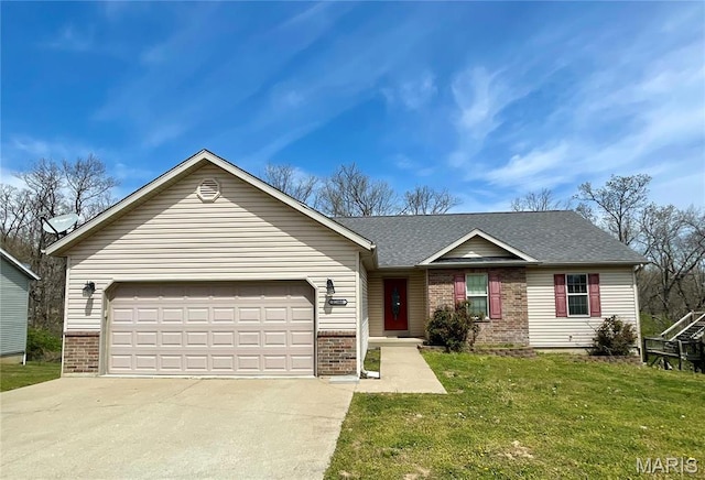 22880 Return Ln, Waynesville, MO 65583 - ranch-style house featuring brick siding, driveway, a front yard, and a garage