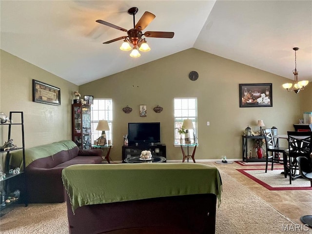 22880 Return Ln, Waynesville, MO 65583 - living area featuring ceiling fan and vaulted ceiling