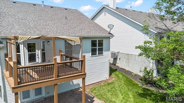 1136 Arbor Place Dr, Manchester, MO 63088 - back of house featuring a shingled roof, a wooden deck, and a chimney