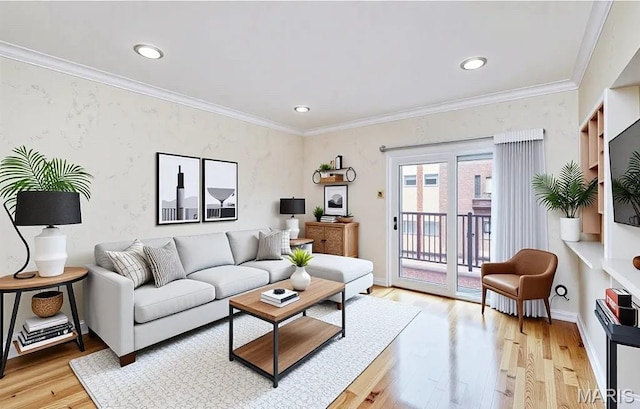 10359 Corbeil Dr Unit D, Saint Louis, MO 63146 - living room with light wood-type flooring, recessed lighting, crown molding, and baseboards