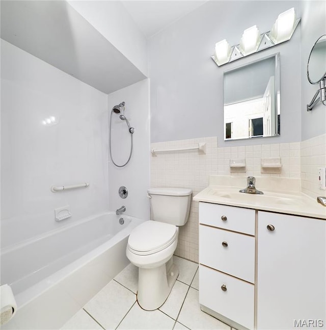 10359 Corbeil Dr Unit D, Saint Louis, MO 63146 - bathroom featuring vanity, tile patterned floors, toilet, shower / bath combination, and tile walls