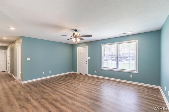 1501 Vincent St, Poplar Bluff, MO 63901 - empty room featuring wood finished floors, ceiling fan, recessed lighting, and baseboards