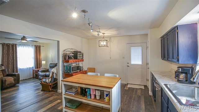 14153 Spring Dr, De Soto, MO 63020 - dining room with dark wood-style floors and ceiling fan