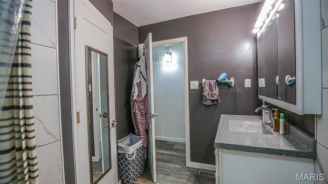 14153 Spring Dr, De Soto, MO 63020 - bathroom with wood finished floors, vanity, and baseboards