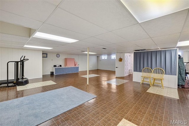 14710 Arbre Ln, Florissant, MO 63034 - interior space featuring a drop ceiling and brick patterned floors