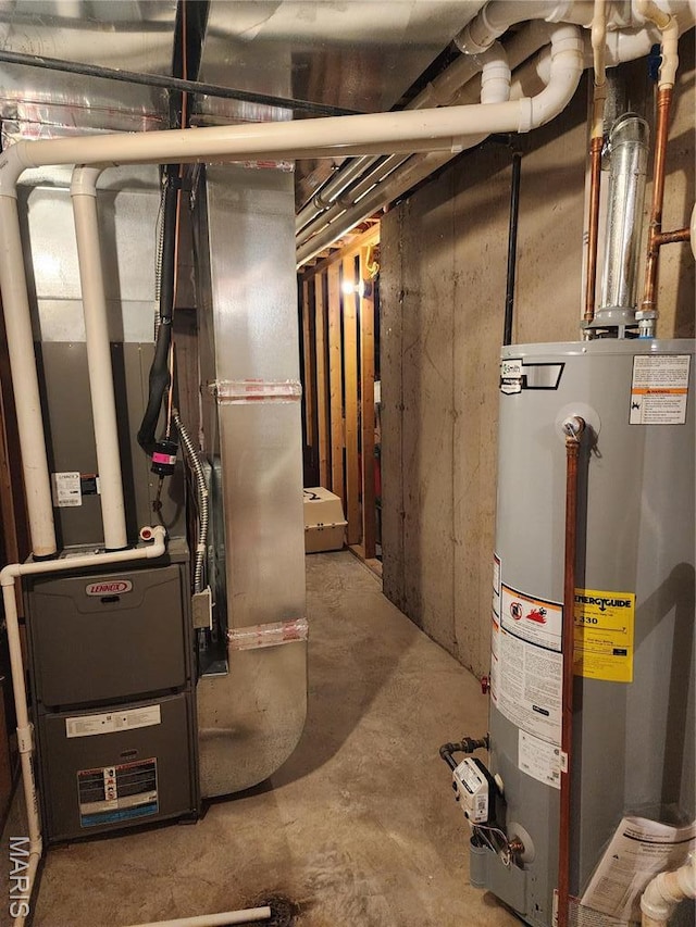 utility room with water heater and heating unit