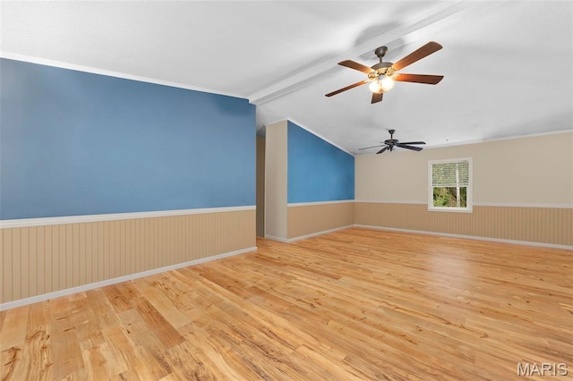 119 Bethel Rd, Hawk Point, MO 63349 - empty room featuring wood finished floors, ceiling fan, and a wainscoted wall