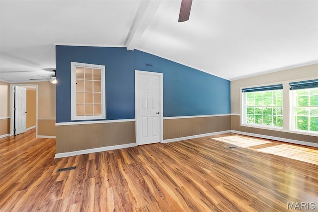 119 Bethel Rd, Hawk Point, MO 63349 - spare room with ceiling fan, wood finished floors, and wainscoting