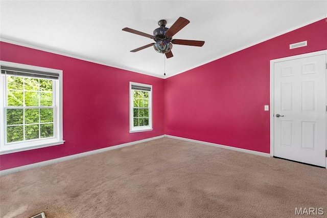 119 Bethel Rd, Hawk Point, MO 63349 - carpeted empty room featuring a ceiling fan, crown molding, and baseboards