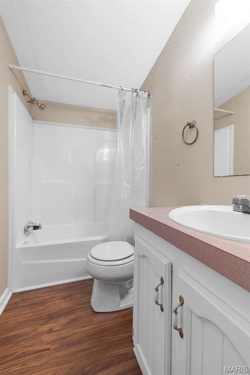 119 Bethel Rd, Hawk Point, MO 63349 - full bathroom featuring vanity, shower / bath combination with curtain, wood finished floors, and toilet
