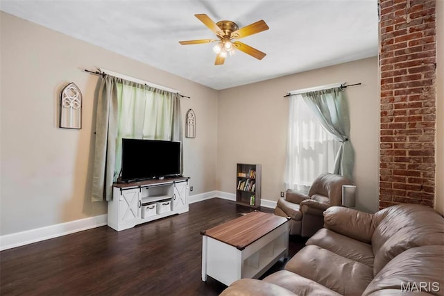 528 Hillsboro Ave, Edwardsville, IL 62025 - living area with baseboards, dark wood-type flooring, and ceiling fan