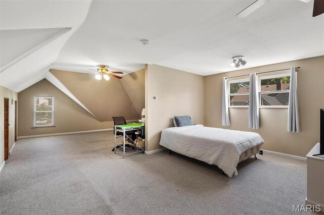 528 Hillsboro Ave, Edwardsville, IL 62025 - bedroom with carpet floors, baseboards, vaulted ceiling, and a ceiling fan