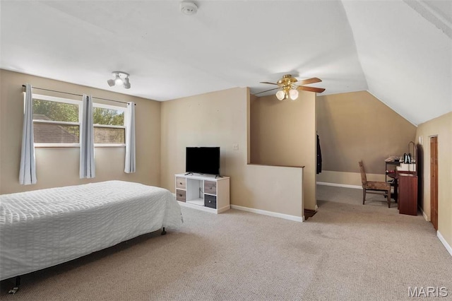 528 Hillsboro Ave, Edwardsville, IL 62025 - carpeted bedroom with baseboards, vaulted ceiling, and a ceiling fan