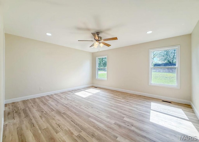 201 Ariel Ct, Desloge, MO 63601 - empty room with a ceiling fan, light wood-type flooring, and recessed lighting