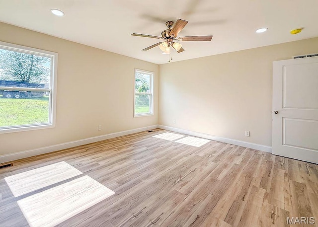 201 Ariel Ct, Desloge, MO 63601 - unfurnished room with a ceiling fan, light wood-style floors, recessed lighting, and a smoke detector