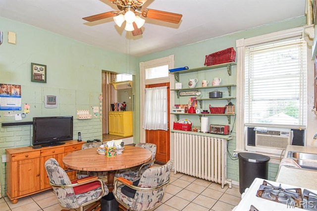4207 Connecticut St, Saint Louis, MO 63116 - dining room with radiator, light tile patterned floors, ceiling fan, and cooling unit