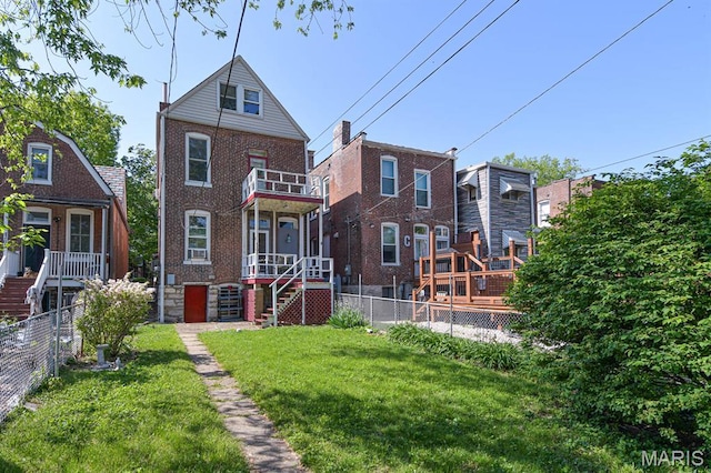 4207 Connecticut St, Saint Louis, MO 63116 - back of property featuring stairs, brick siding, and a balcony