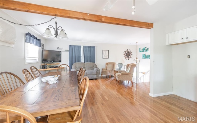 1109 Pawnee Dr, Cuba, MO 65453 - dining room featuring a chandelier, beam ceiling, and light wood finished floors